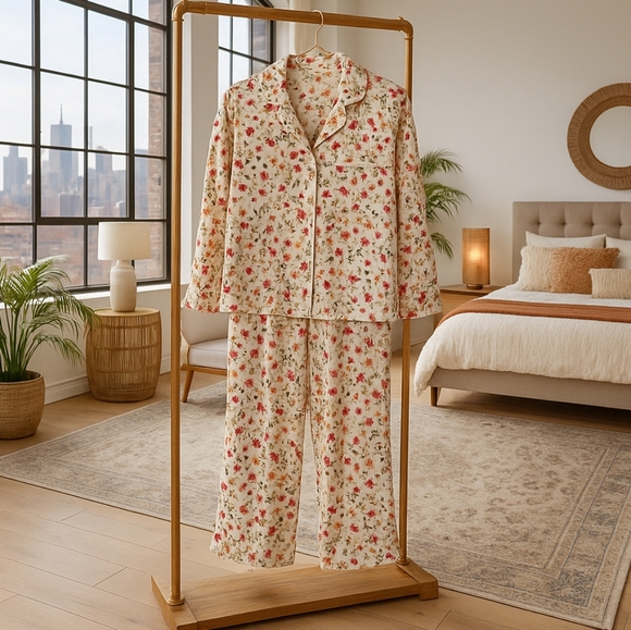 J. Crew Cozy Soft Silky Vintage Rose Floral Cottagecore Atleasure Pajama Set - Picture 1 of 6